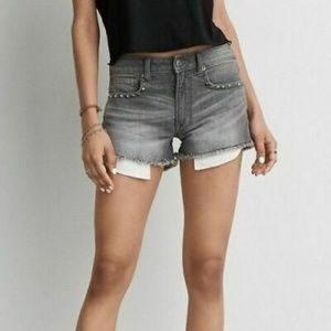Grey AEO Hi-Rise Denim Shorts w/ Stud Detail